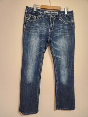 Clash Y2K McBling Western Fleur De Lis Flap Pocket Contrast Stitch Jeans 13